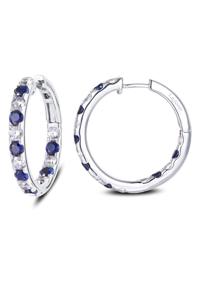 Lafonn Inside Out Simulated Diamond & Sapphire Hoop Earrings, Main, color,