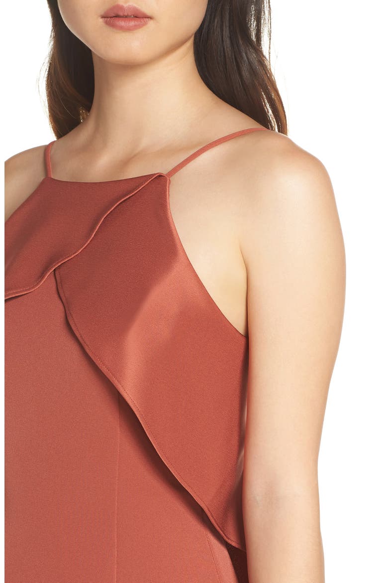 Ruffle Back Halter Midi Dress, Alternate, color, CLAY