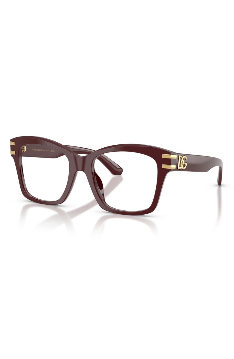 Dolce&Gabbana 54mm Square Optical Glasses, Alternate, color, Bordeaux