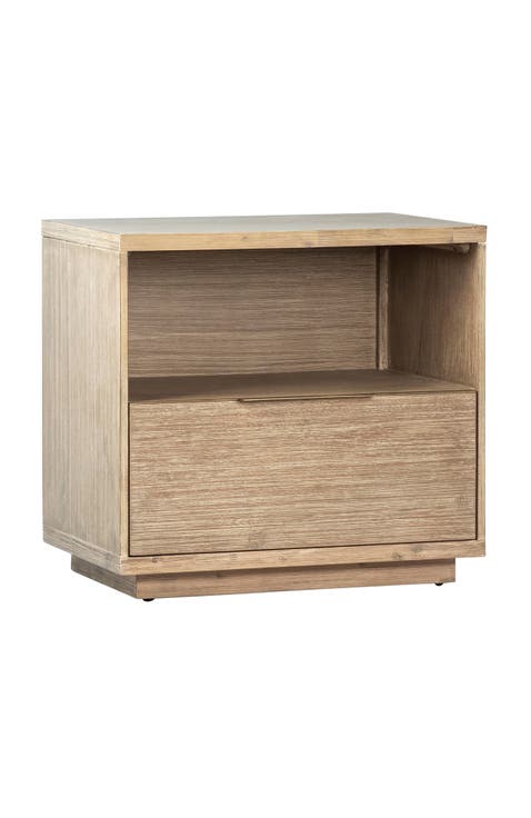 Sorina Solid Acacia Wood Nightstand with Drawer and Open Shelf