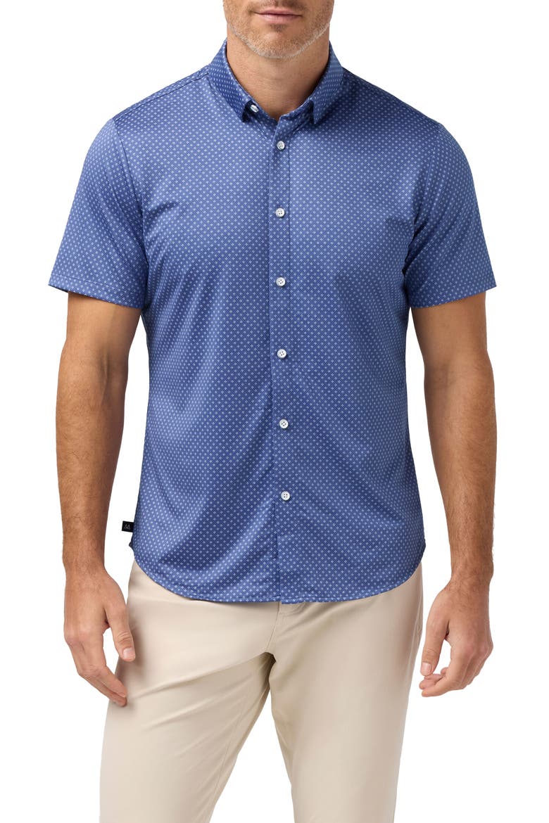 Halyard Star Print Short Sleeve Performance Button-Up Shirt, Main, color, COASTAL FJORD STAR