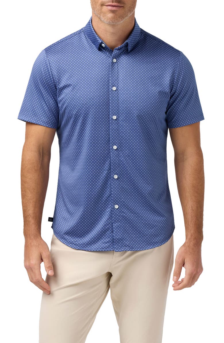 Mizzen+Main Halyard Star Print Short Sleeve Performance Button-Up Shirt, Main, color, Coastal Fjord Star