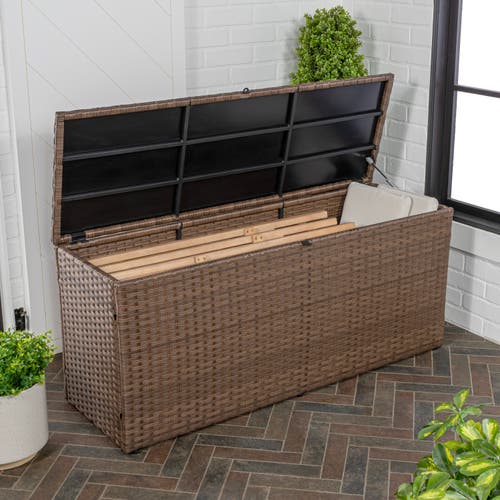 Happimess Nino Modern Minimalist Outdoor Faux Wicker Deck And Patio Storage Box In Brown