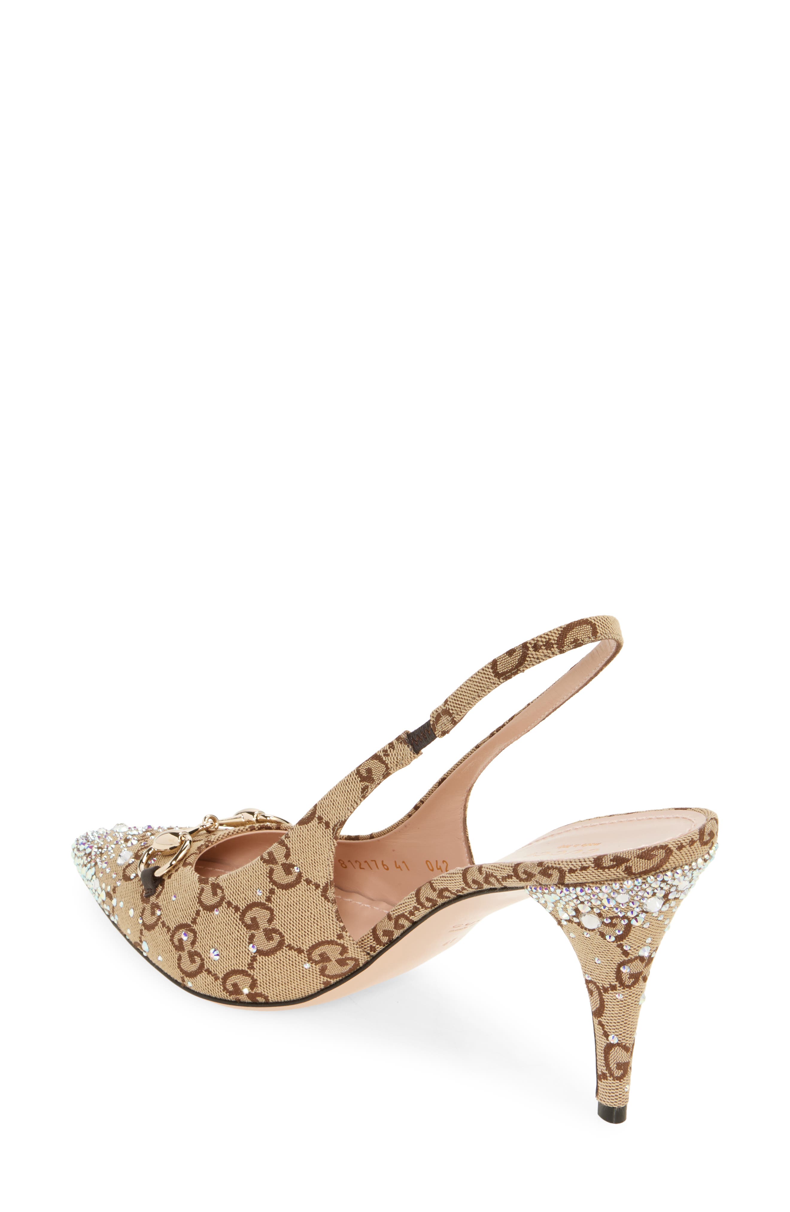 Gucci Erin Crystal Embellished Pointed Toe Slingback Pump, Alternate, color, 