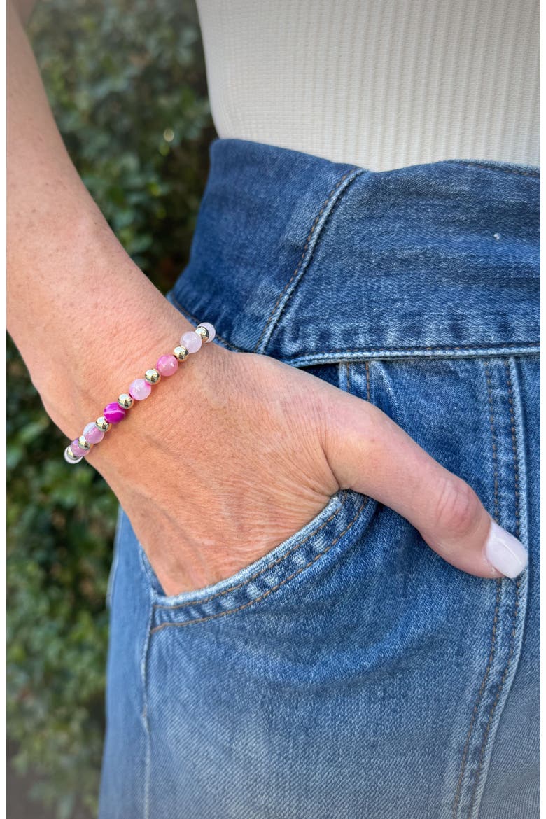 Women's 14K Gold Filled & Semi-Precious Gemstone Bead Bracelet, Alternate, color, Pink