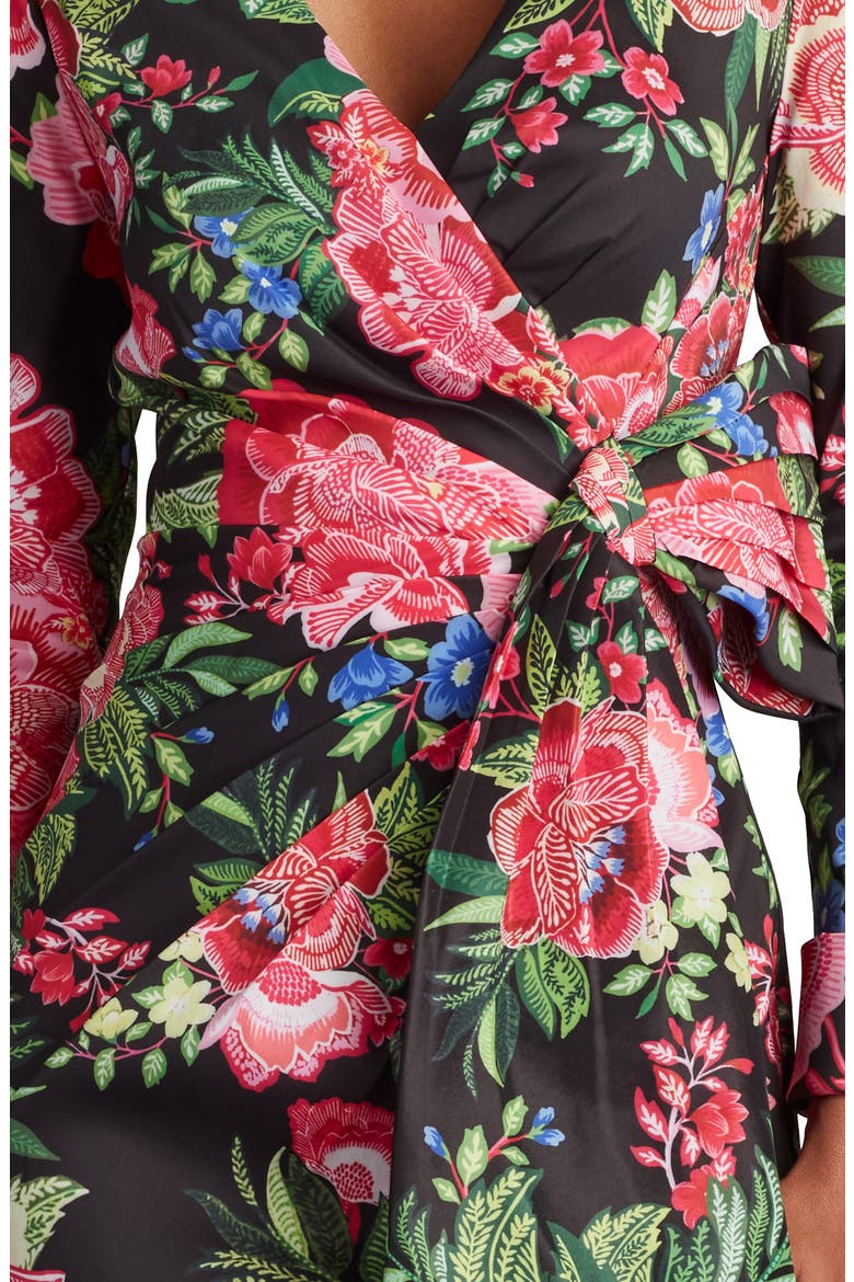 Floral Long Sleeve Evening Gown, Alternate, color, BLACK/ FUCHSIA FLORAL