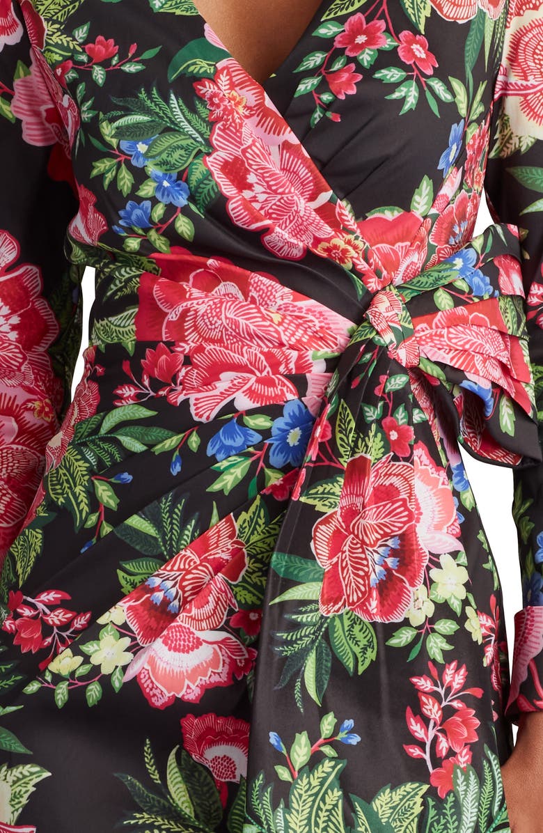 Tadashi Shoji Floral Long Sleeve Evening Gown, Alternate, color, Black/ Fuchsia Floral