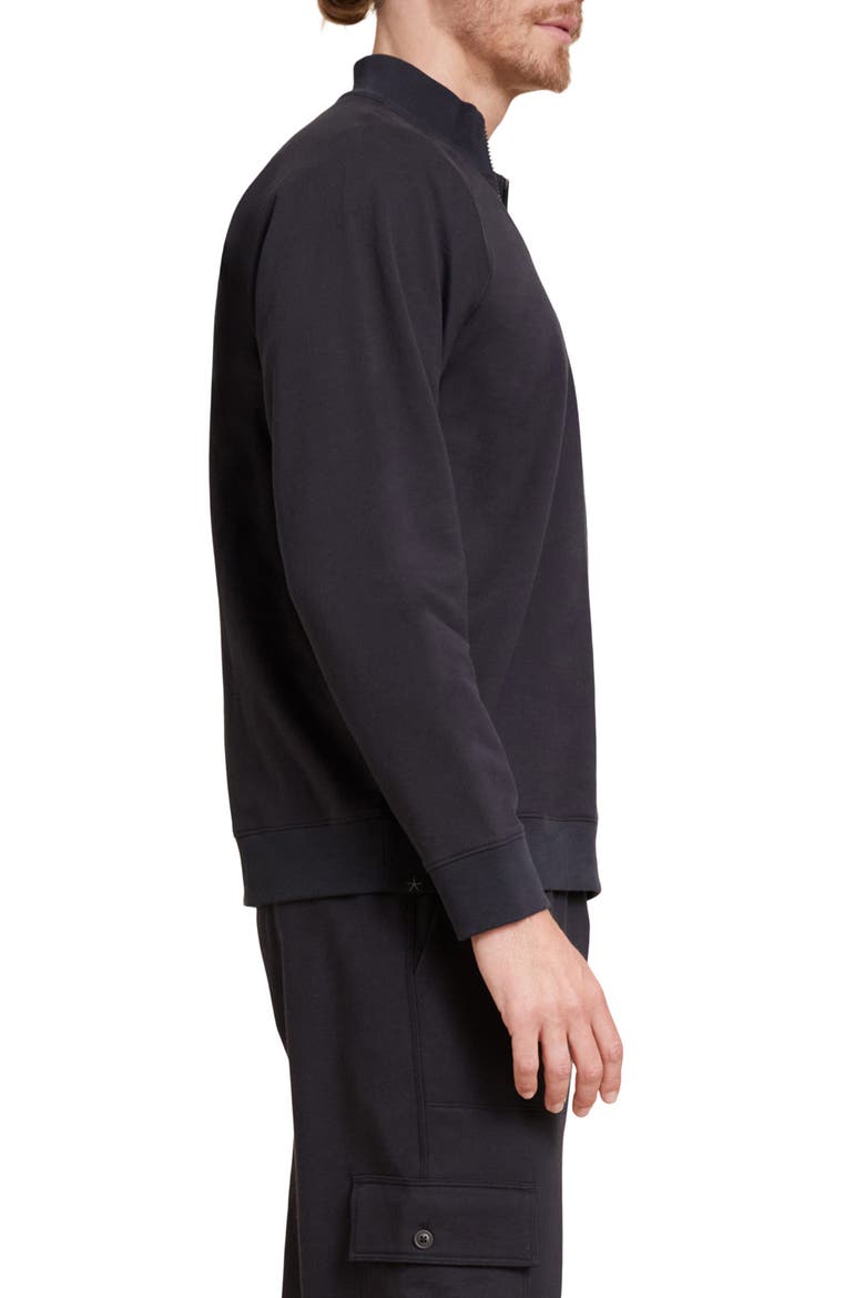 Malibu Collection® Pima Cotton Fleece Half Zip Sweatshirt, Alternate, color, BLACK