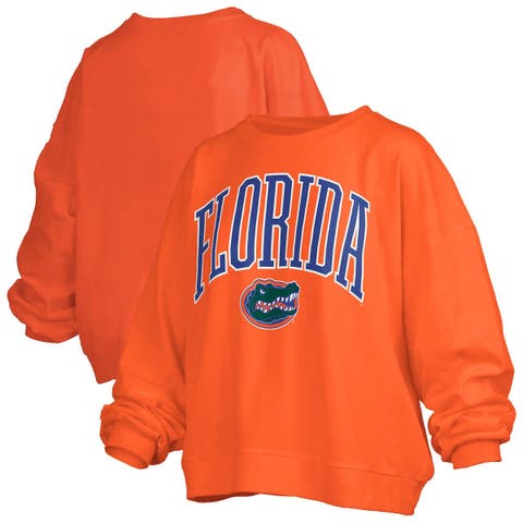 Women's Pressbox Orange Florida Gators Janise Arch Over Logo Waist Length Oversized Pullover Sweatshirt