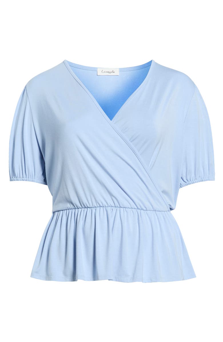 Loveappella Surplice Peplum Top, Alternate, color, Sky