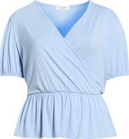 Loveappella Surplice Peplum Top