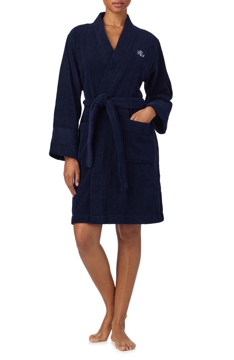 Lauren Ralph Lauren Greenwich Cotton Terry Robe, Main, color, Navy