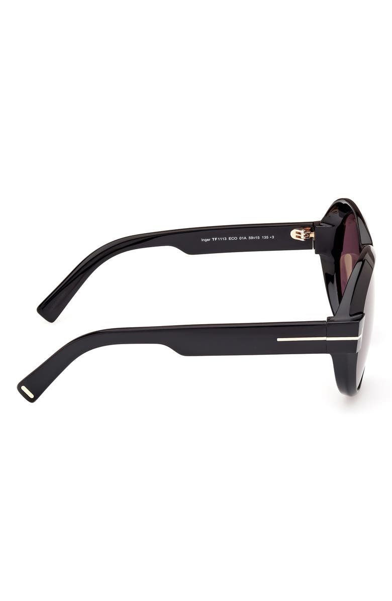 TOM FORD Inger 59mm Round Sunglasses, Alternate, color, Black Eco / T Logo
