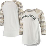 CAMP DAVID Women's White/Camo Michigan State Spartans Boyfriend Baseball Raglan 3/4-Sleeve T-Shirt