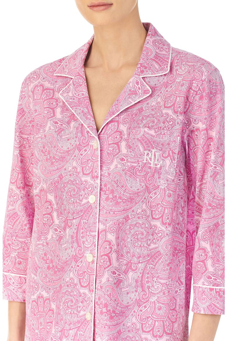 Knit Crop Cotton Pajamas, Alternate, color, PINK PAISLEY