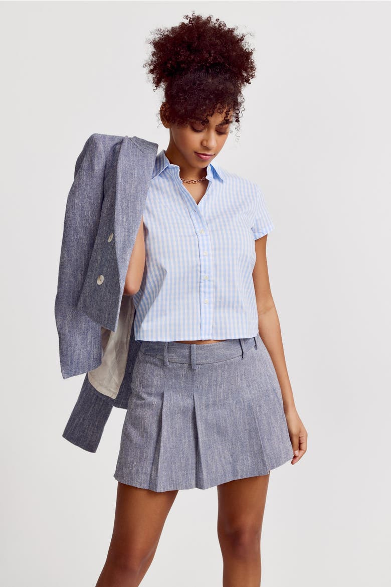 The Boxy Cropped Short Sleeve Shirt, Alternate, color, Sky Blue Check