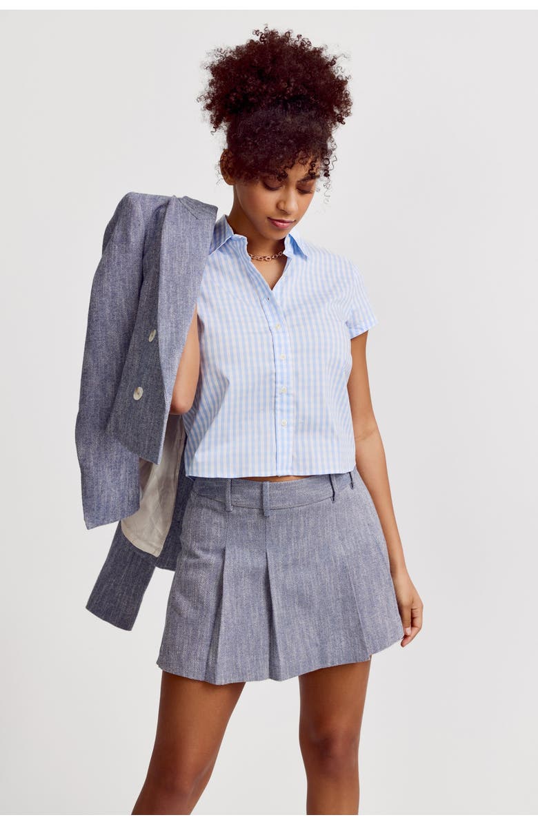 The Shirt by Rochelle Behrens The Boxy Cropped Short Sleeve Shirt, Alternate, color, Sky Blue Check