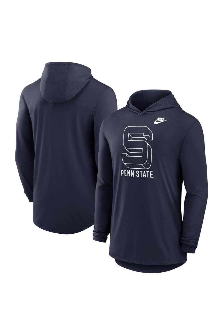 Men's Nike Navy Penn State Nittany Lions Legacy Tri-Blend Dri-FIT Long Sleeve Hoodie T-Shirt, Main, color, Navy