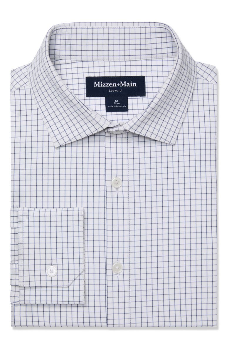 Mizzen+Main Men's Leeward Trim Fit Tattersall Button-Up Shirt, Alternate, color, White Navy Mini Grid