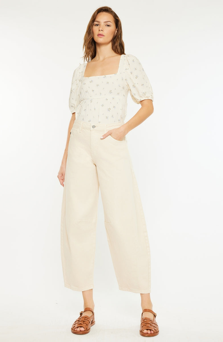 KanCan Addison High Rise Horseshoe Cropped Jeans, Alternate, color, Ivory