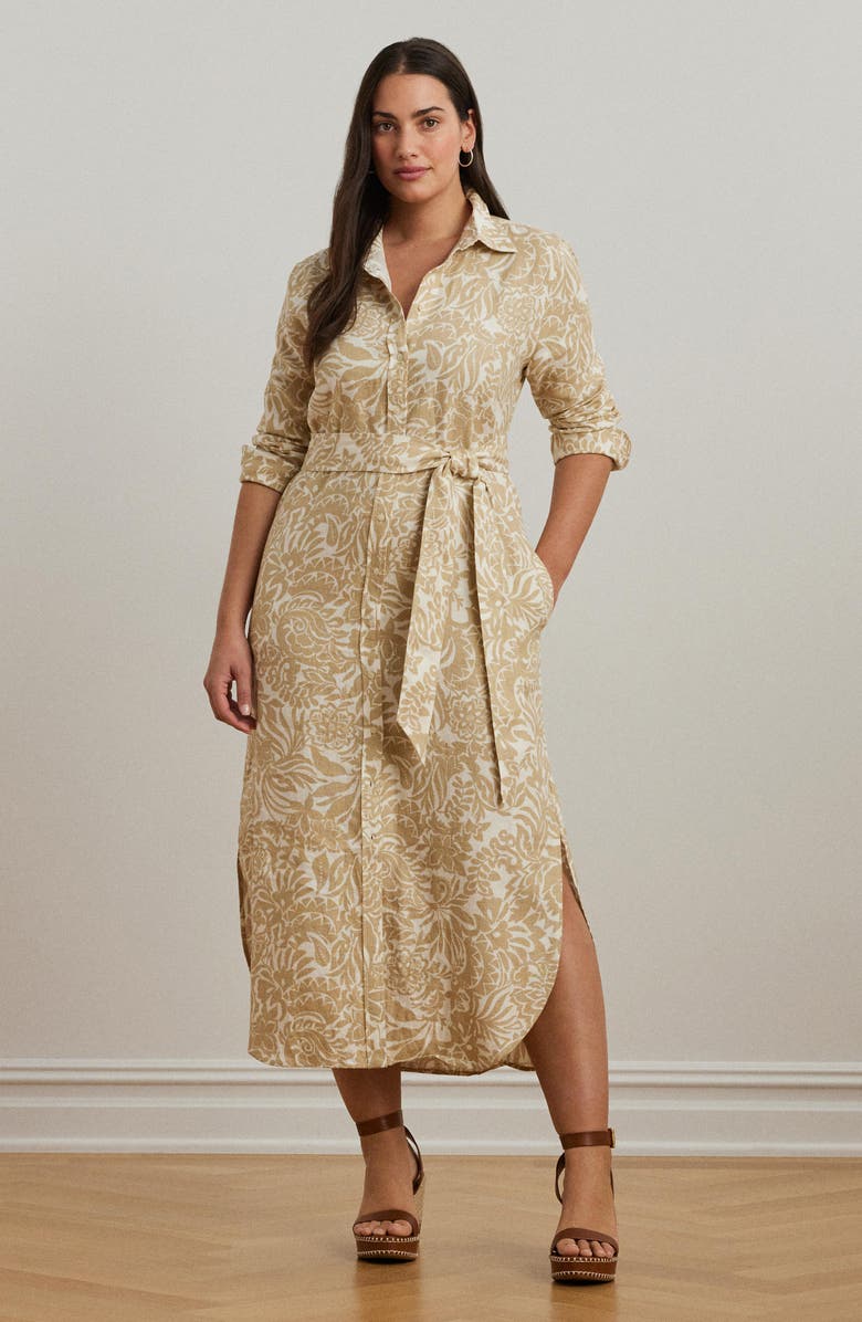 Lauren Ralph Lauren Floral Long Sleeve Linen Shirtdress, Alternate, color,