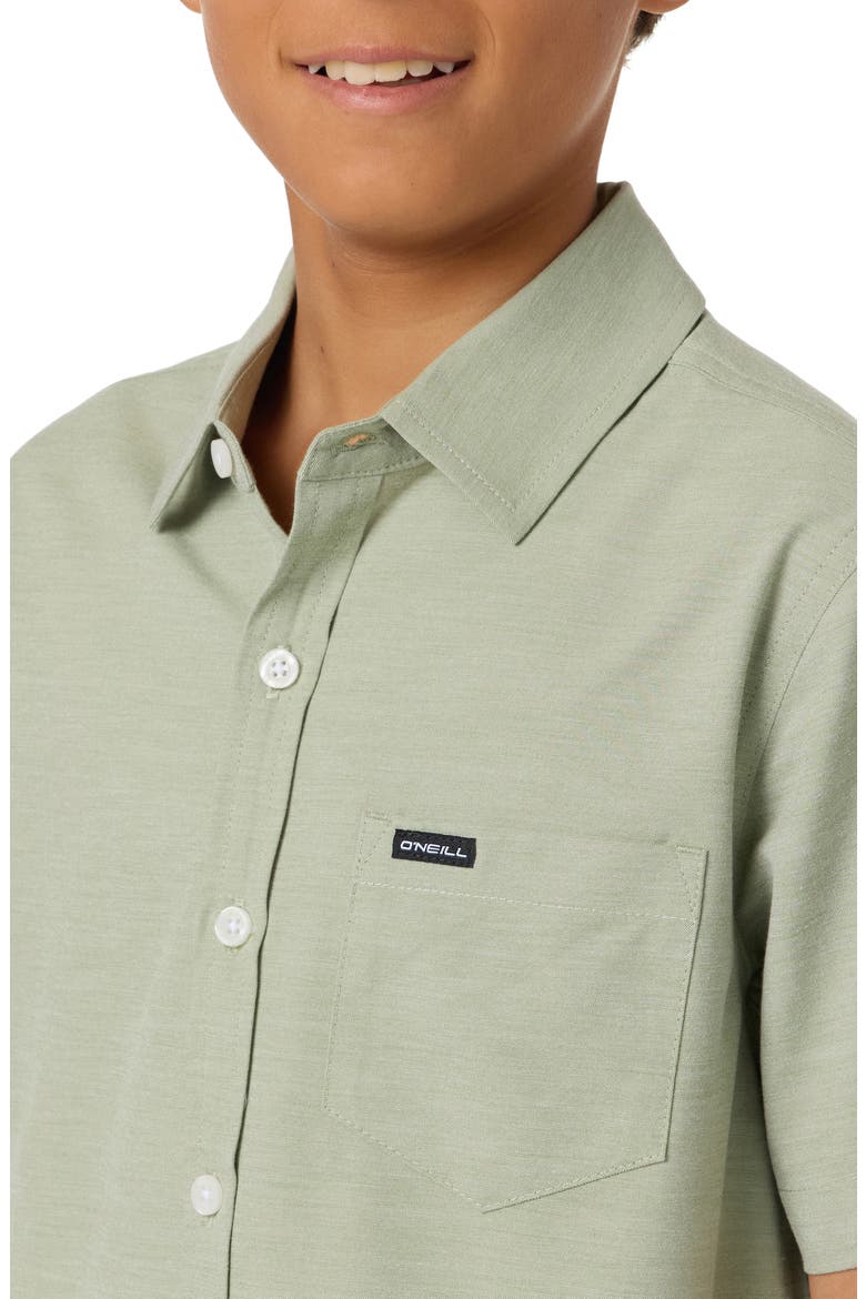 Kids' Solid Short Sleeve Stretch Twill Button-Up Shirt, Alternate, color, OIL GREEN