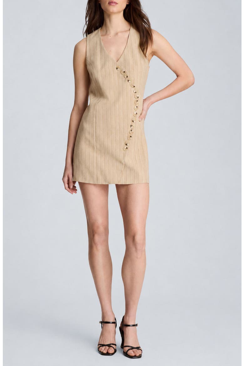 Curved Button Detail Pinstripe Minidress, Main, color, BISCOTTI