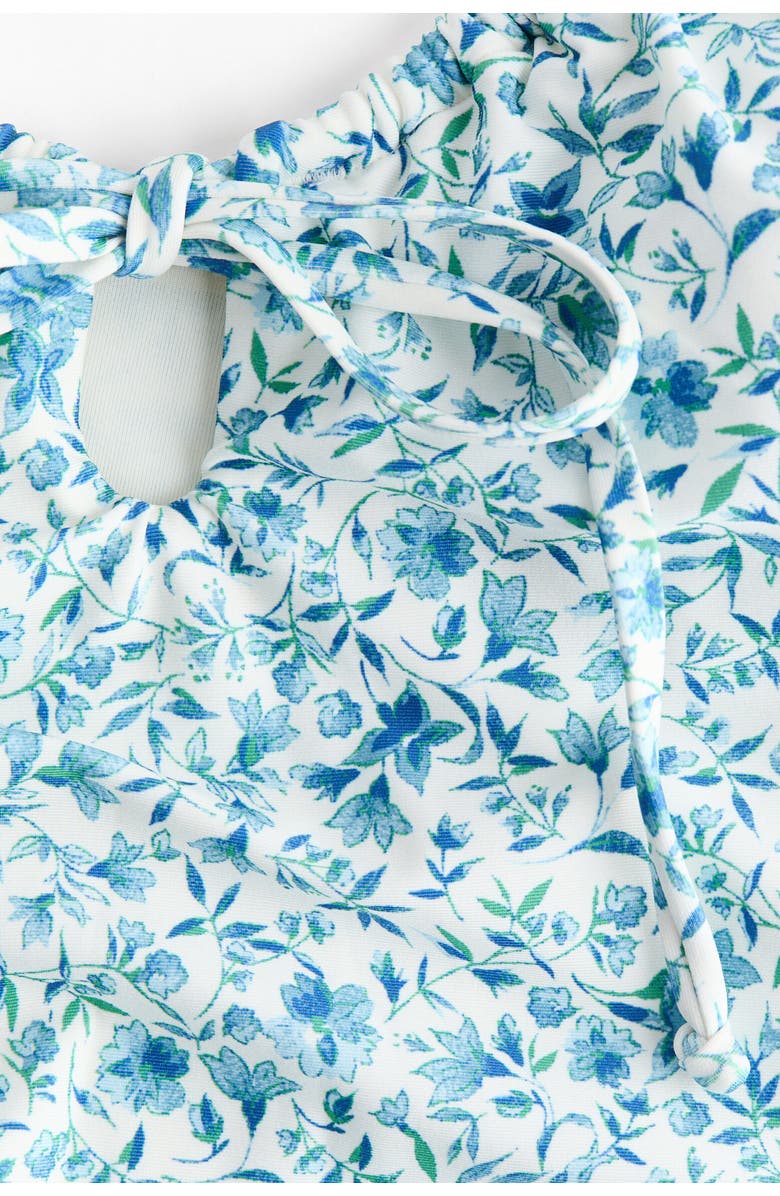 H&M Padded-cup High Leg Swimsuit, Alternate, color, Blue/Floral