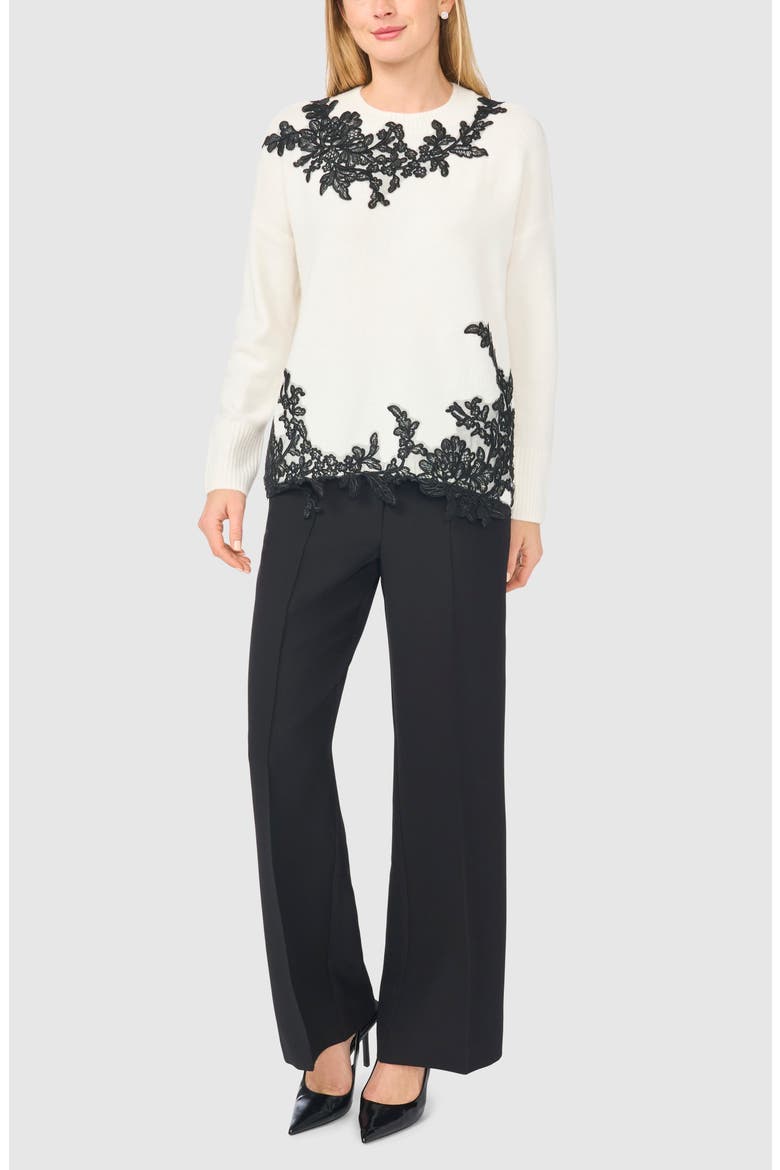 Lace Trim Sweater, Alternate, color, ANTIQUE WHITE