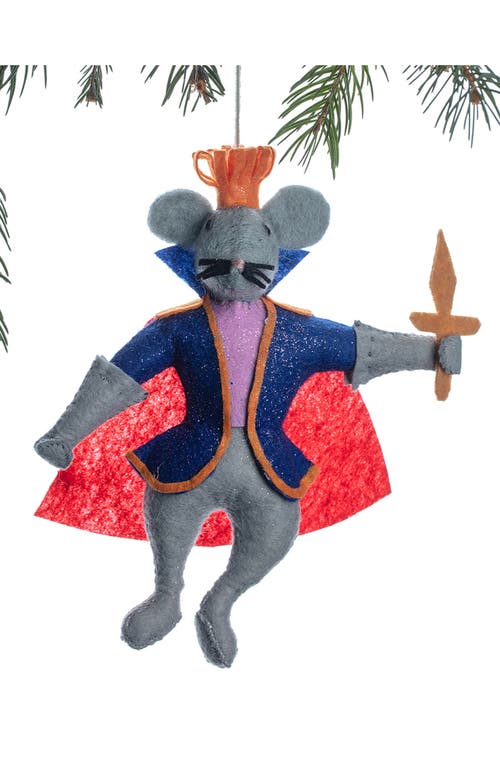 Silk Road Bazaar Handmade Felt Mouse King Ornament In Gray