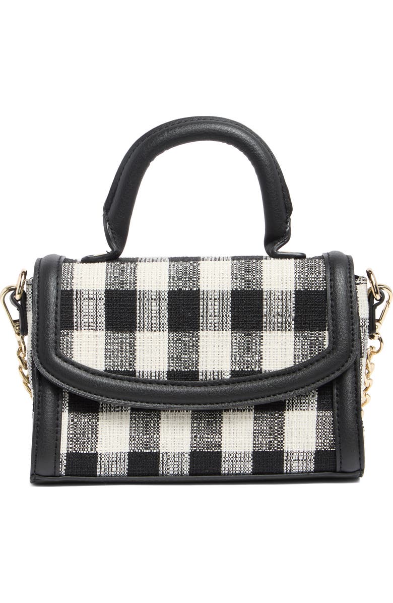 Madden Girl Tweed Top Handle Bag, Main, color, Black Gingham