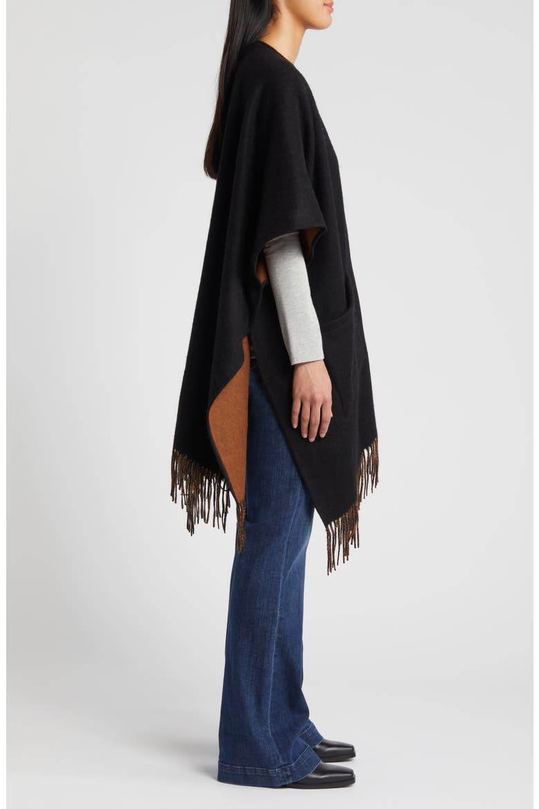 Reversible Pocket Wool & Cashmere Ruana, Alternate, color, BLACK- RUST COMBO