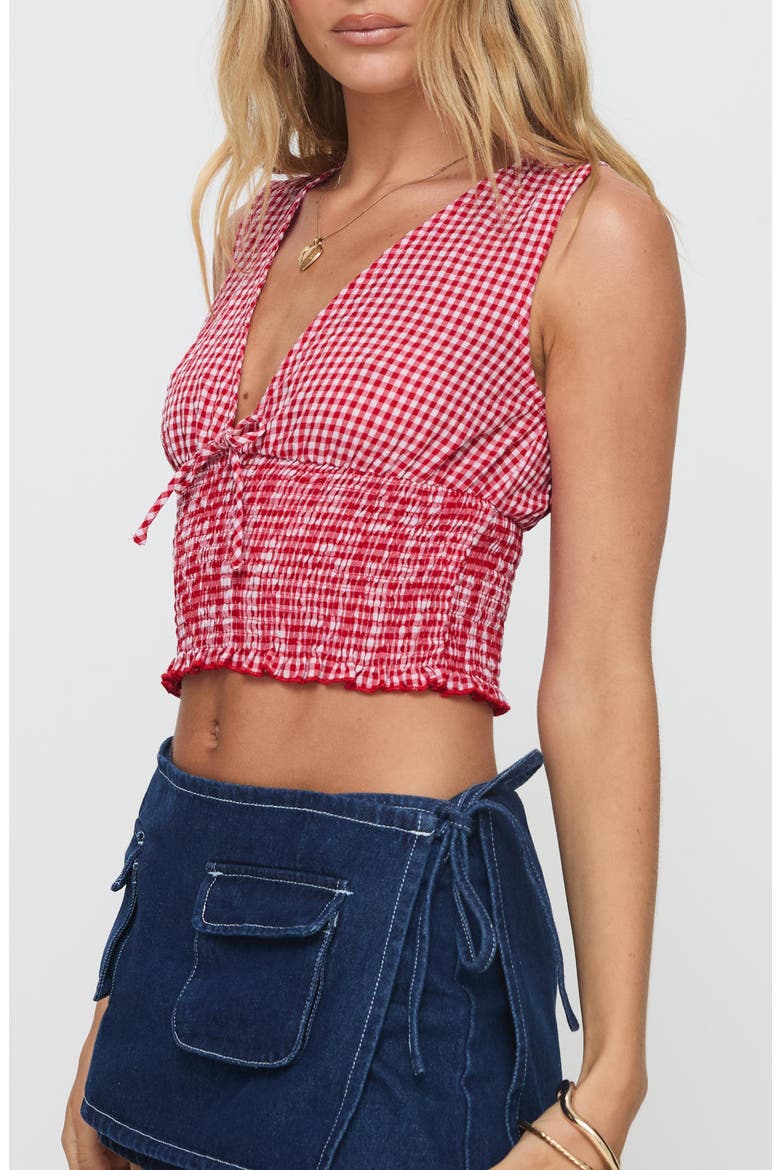 Mixing It Up Gingham Smocked Crop Tank, Alternate, color, RED/ WHITE
