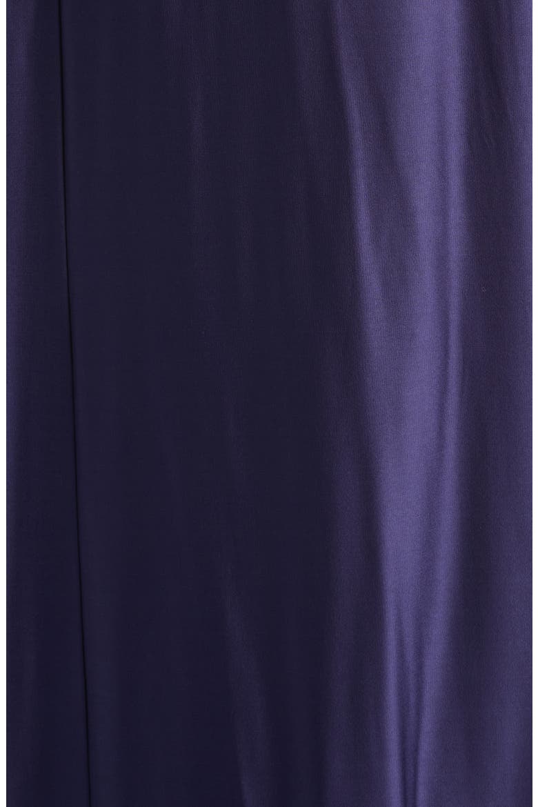 Embroidered Mock Neck Sleeveless Satin Gown, Alternate, color, SAILOR BLUE