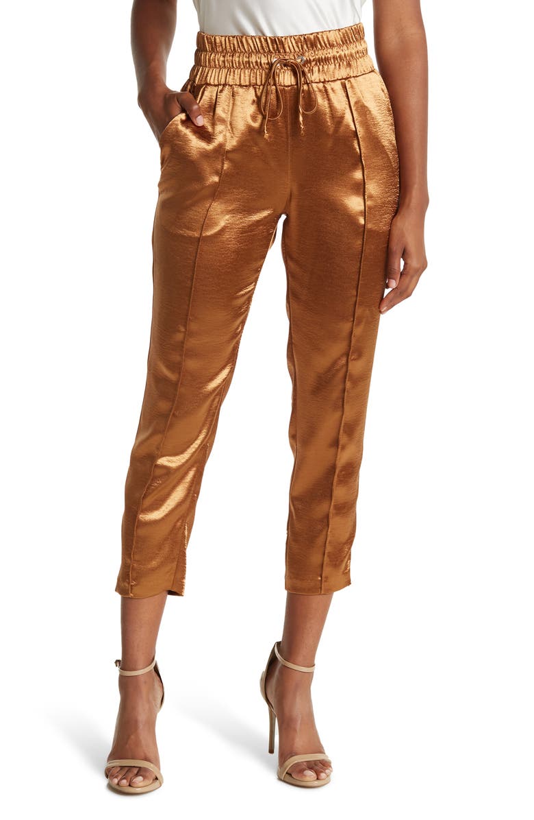Cinq à Sept Adalie Hammered Satin Drawstring Pants, Main, color,