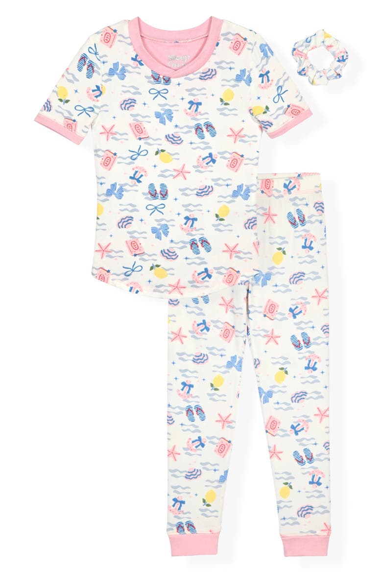 Kids' 2-Piece Fitted Pajamas & Scrunchie Set, Main, color, WHITE MULTI