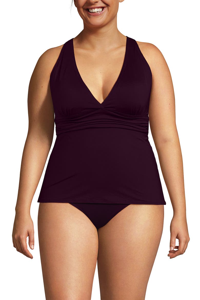 Plus Size V-Neck Plunge X Back Tankini Top, Main, color, Dark Wine