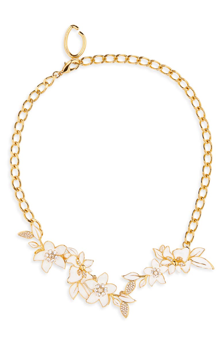 Oscar de la Renta Rectangle Crystal Pendant Necklace, Main, color, Ivory