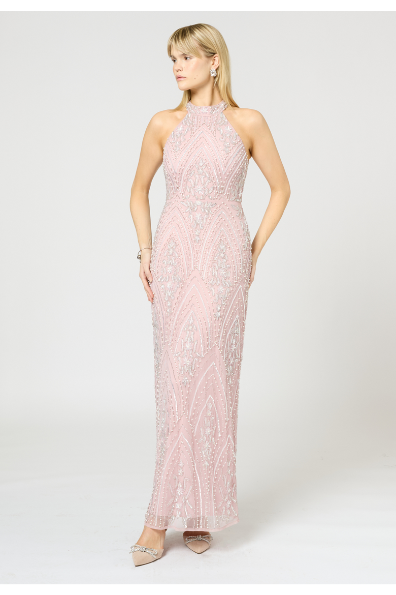 Embellished Sequin Beaded Maxi Dress, Alternate, color, FROSTED PINK