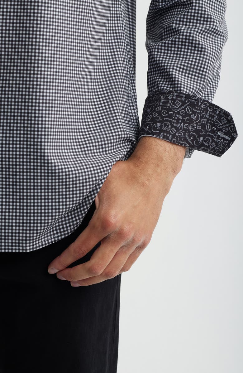 Johnston & Murphy XC+<sup>™</sup> Performance Game Day Gingham Button-Up Shirt, Alternate, color, Black