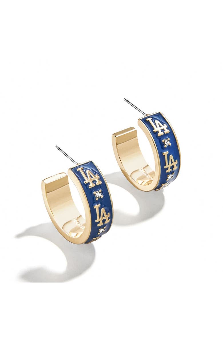WEAR by Erin Andrews x BaubleBar Los Angeles Dodgers Enamel Hoop Earrings, Main, color, 