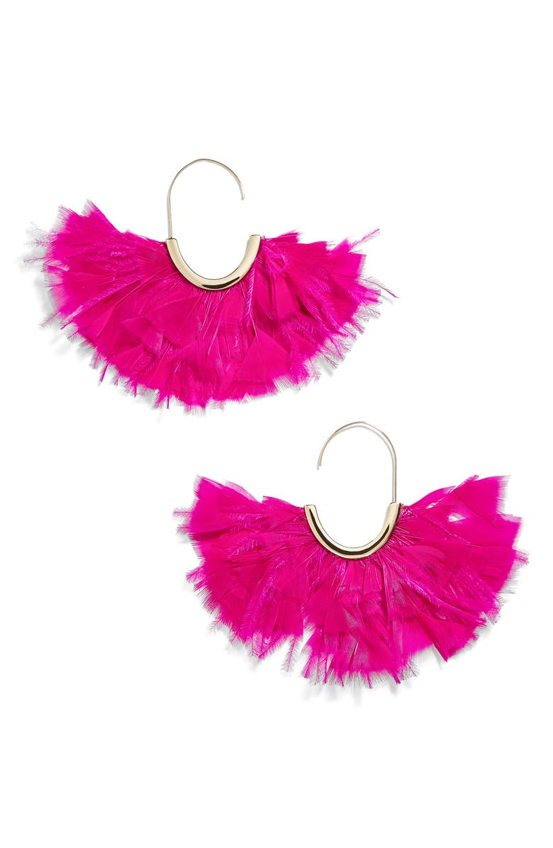 BaubleBar Saffine Feather Tassel Hoop Earrings, Main, color,