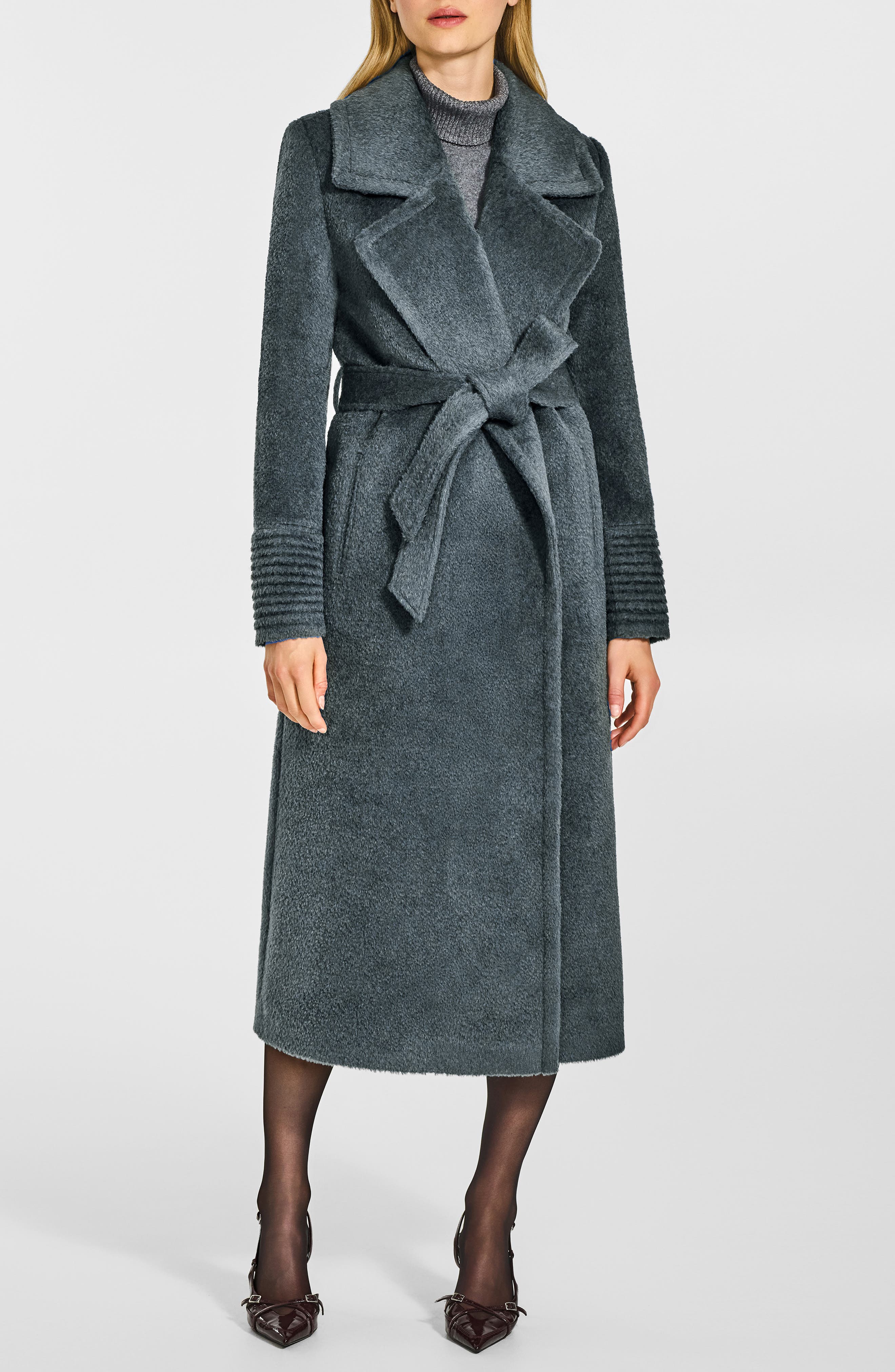 Boucle Wool & Alpaca Blend Wrap Coat
