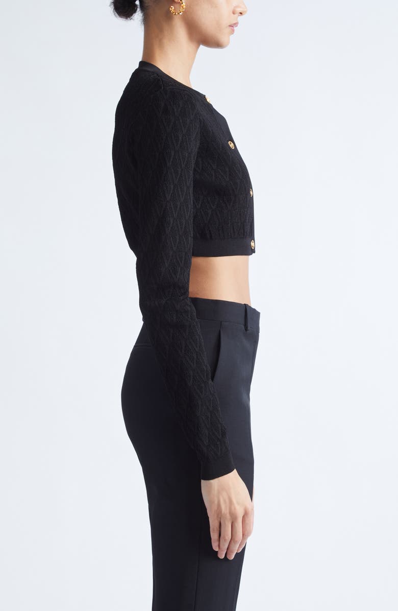 Versace V Jacquard Crop Cardigan, Alternate, color, Black