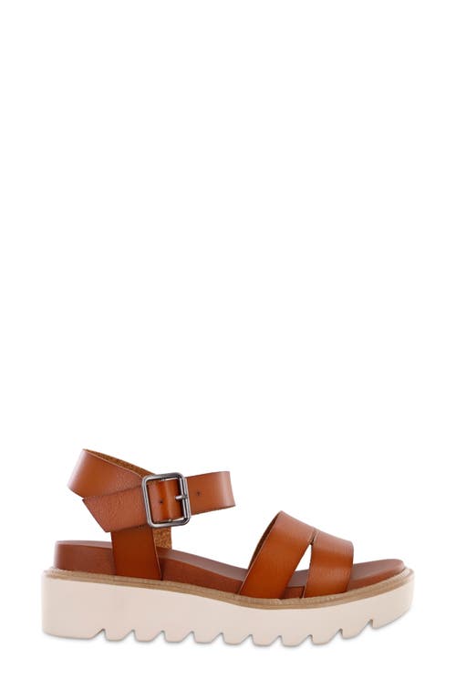 Mia Jovie Ankle Strap Platform Wedge Sandal In Cognac