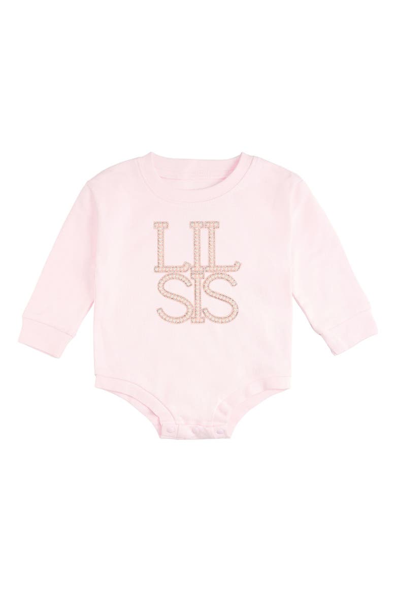 Lil Sis Pearl Patch Long Sleeve Romper, Main, color, Ballet Pink