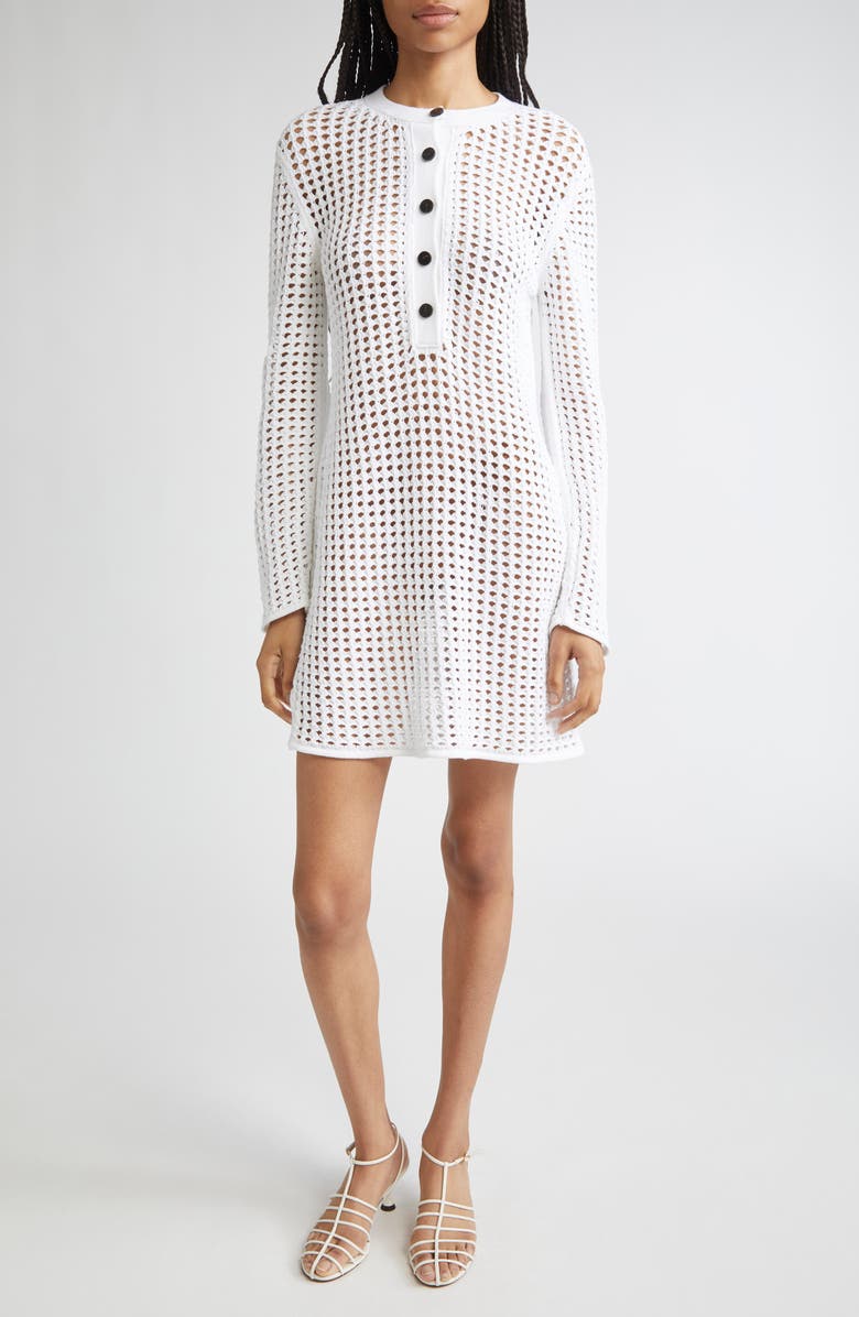 Proenza Schouler Micah Long Sleeve Open Knit Sweater Dress, Main, color, Off White