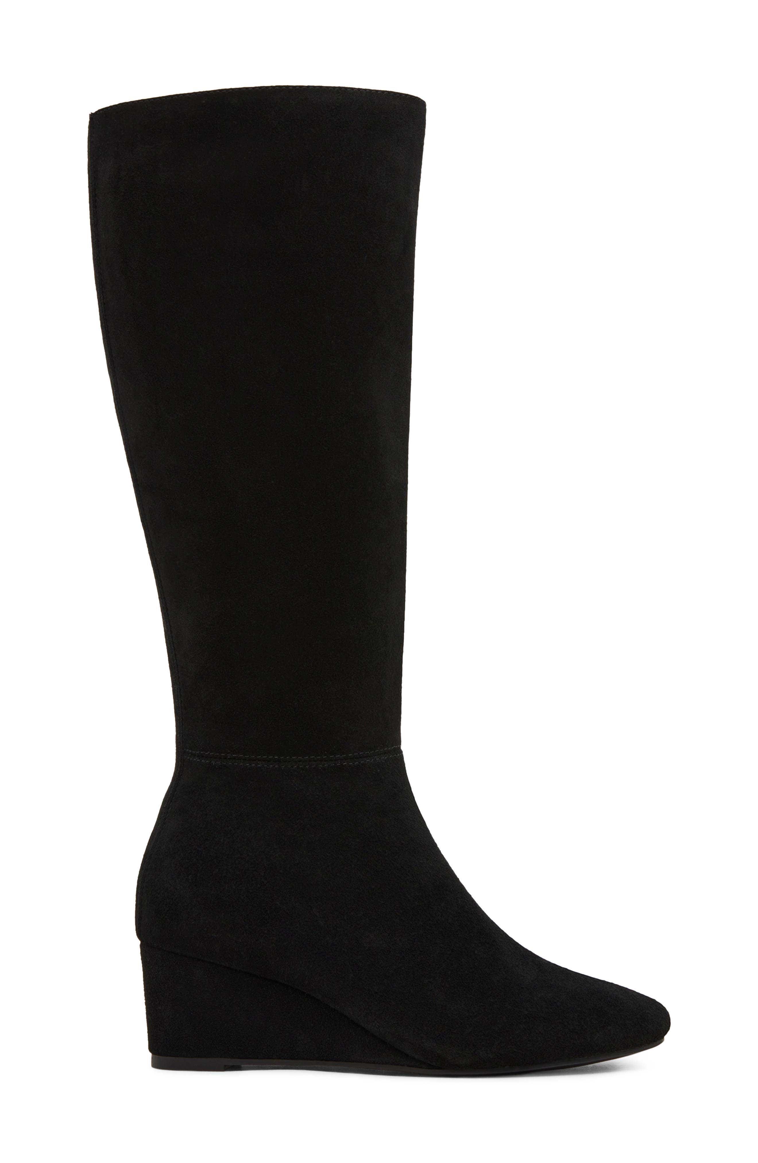 Bertha Waterproof Leather Knee High Wedge Boot, Alternate, color, BLACK SUEDE