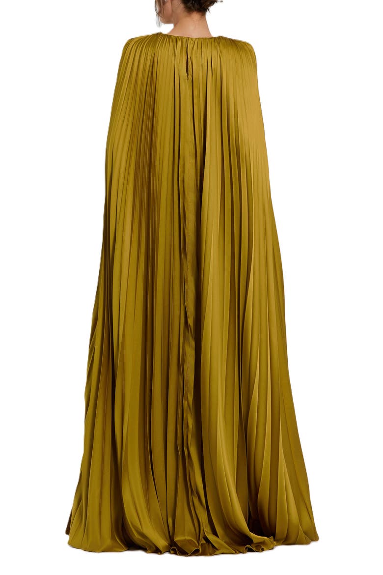 Pleated Charmeuse V-Neck Gown with Cape Sleeves, Alternate, color, Chartreuse