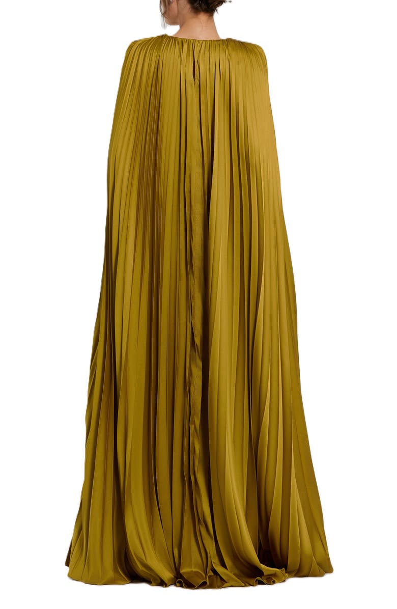 Mac Duggal Pleated Charmeuse V-Neck Gown with Cape Sleeves, Alternate, color, Chartreuse